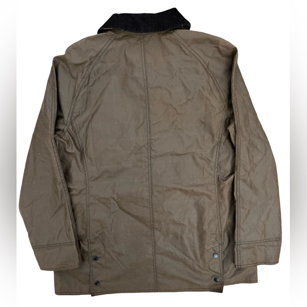 Womens Barbour Waxed Canvas Cotton Olive Green Full Zip Plaid Lined Jacket Sz 12 - Picture 2 of 8